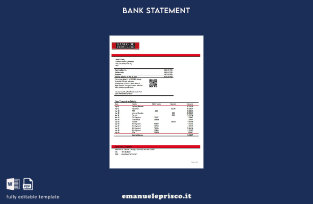 modello word di estratto conto bancario del Banco de Comercio del Perù in stile 